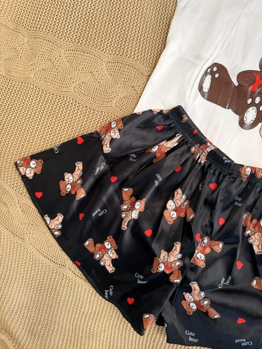 ست تاپ و شلوارک راحتی ساتن فانتزی تدی